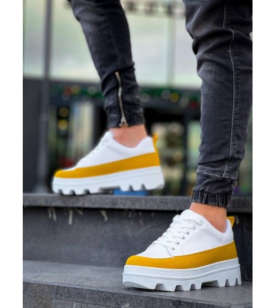 KB-056 Kuback Beyaz Sarı Detaylı Beyaz Yüksek Taban Günlük Spor Ayakkabı