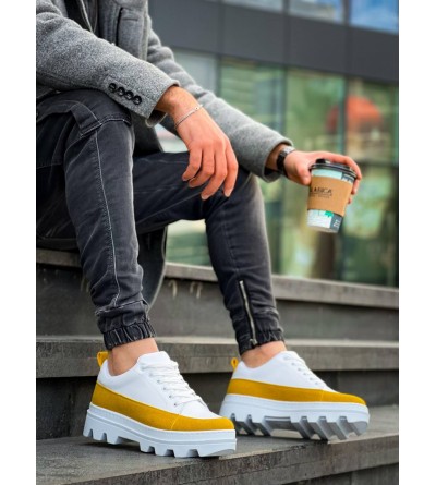 KB-056 Kuback Beyaz Sarı Detaylı Beyaz Yüksek Taban Günlük Spor Ayakkabı