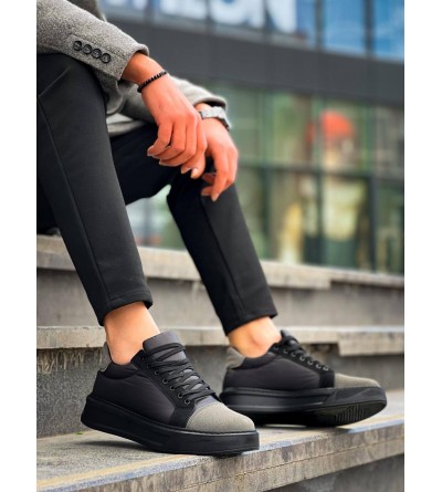 KB-X46 Kuback Siyah Gri Yüksek Siyah Taban Günlük Spor Ayakkabı