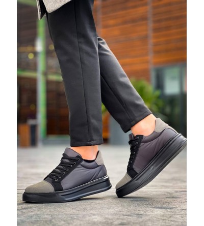 KB-X46 Kuback Siyah Gri Yüksek Siyah Taban Günlük Spor Ayakkabı