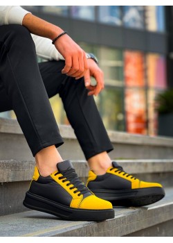 KB-X46 Kuback Siyah Sarı Yüksek Siyah Taban Günlük Spor Ayakkabı