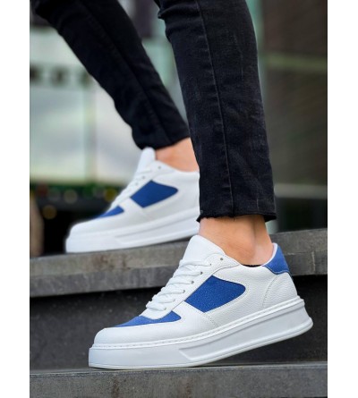 KB-X8 Kuback Beyaz Cilt Mavi Süet Detaylı Beyaz Yüksek Taban Günlük Spor Ayakkabı