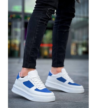 KB-X8 Kuback Beyaz Cilt Mavi Süet Detaylı Beyaz Yüksek Taban Günlük Spor Ayakkabı
