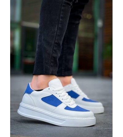 KB-X8 Kuback Beyaz Cilt Mavi Süet Detaylı Beyaz Yüksek Taban Günlük Spor Ayakkabı