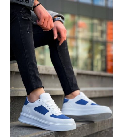 KB-X8 Kuback Beyaz Cilt Mavi Süet Detaylı Beyaz Yüksek Taban Günlük Spor Ayakkabı