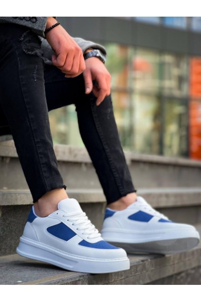 KB-X8 Kuback Beyaz Cilt Mavi Süet Detaylı Beyaz Yüksek Taban Günlük Spor Ayakkabı