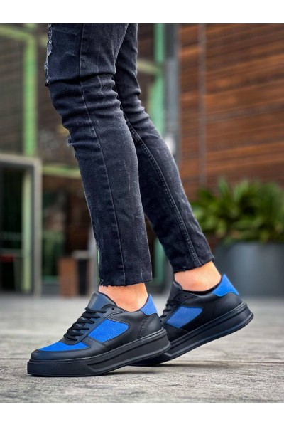 KB-X8 Kuback Siyah Cilt Mavi Süet Detaylı Siyah Yüksek Taban Günlük Spor Ayakkabı KB-X8 Kuback Siyah Cilt Mavi Süet Detaylı Siyah Yüksek Taban Günlük Spor Ayakkabı