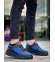 KB-X8 Kuback Siyah Cilt Mavi Süet Detaylı Siyah Yüksek Taban Günlük Spor Ayakkabı
