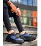 KB-X8 Kuback Siyah Cilt Mavi Süet Detaylı Siyah Yüksek Taban Günlük Spor Ayakkabı