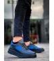 KB-X8 Kuback Siyah Cilt Mavi Süet Detaylı Siyah Yüksek Taban Günlük Spor Ayakkabı