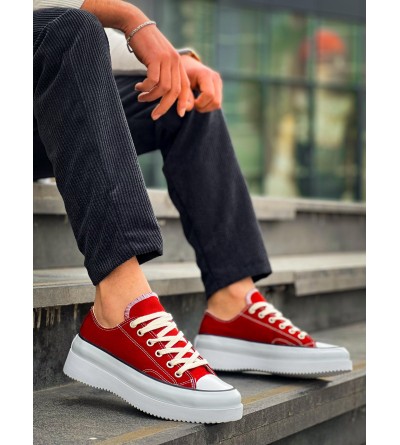 KB-CX-3 Kuback Kısa Bordo Keten Beyaz Yüksek Taban Spor Ayakkabı