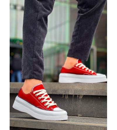 KB-CX-3 Kuback Kısa Bordo Keten Beyaz Yüksek Taban Spor Ayakkabı