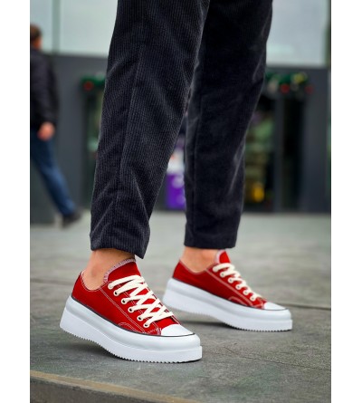 KB-CX-3 Kuback Kısa Bordo Keten Beyaz Yüksek Taban Spor Ayakkabı