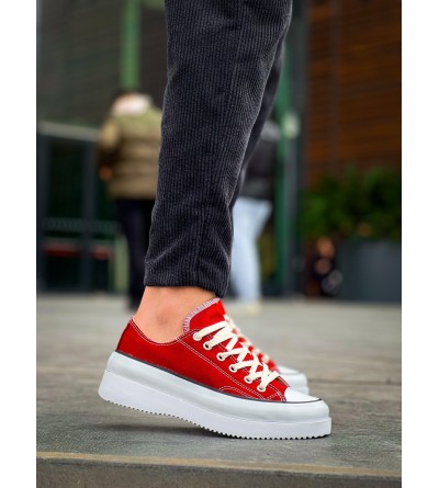 KB-CX-3 Kuback Kısa Bordo Keten Beyaz Yüksek Taban Spor Ayakkabı