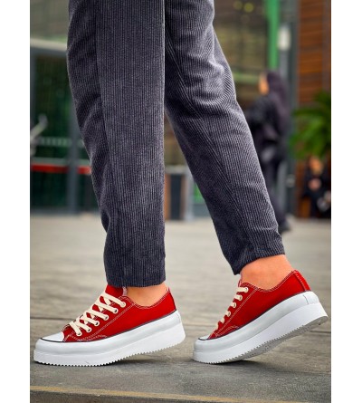 KB-CX-3 Kuback Kısa Bordo Keten Beyaz Yüksek Taban Spor Ayakkabı