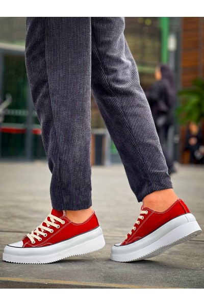 KB-CX-3 Kuback Kısa Bordo Keten Beyaz Yüksek Taban Spor Ayakkabı