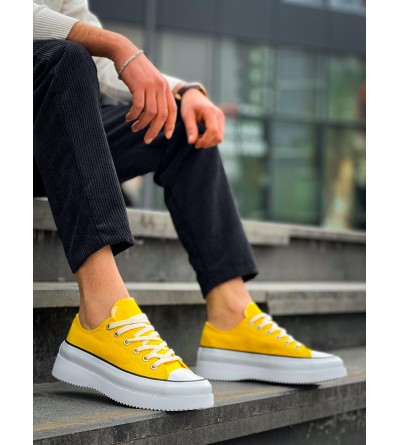 KB-CX-3 Kuback Kısa Sarı Keten Beyaz Yüksek Taban Spor Ayakkabı