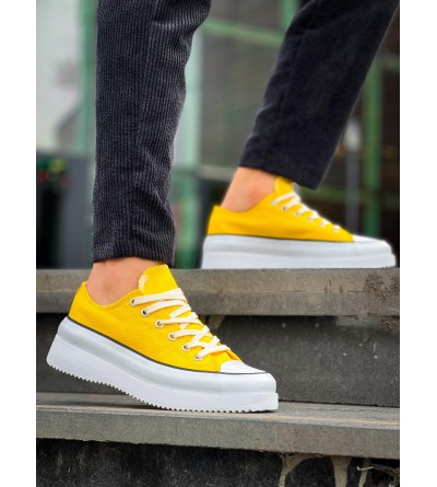 KB-CX-3 Kuback Kısa Sarı Keten Beyaz Yüksek Taban Spor Ayakkabı