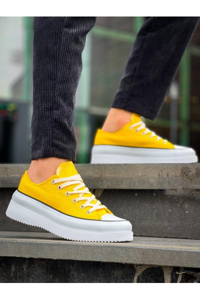 KB-CX-3 Kuback Kısa Sarı Keten Beyaz Yüksek Taban Spor Ayakkabı