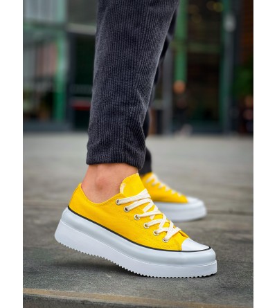 KB-CX-3 Kuback Kısa Sarı Keten Beyaz Yüksek Taban Spor Ayakkabı