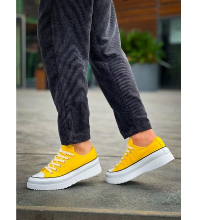 KB-CX-3 Kuback Kısa Sarı Keten Beyaz Yüksek Taban Spor Ayakkabı