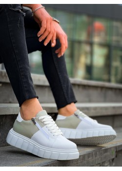 KB-X155 Kuback Beyaz Cilt Gri Süet Detaylı Beyaz Yüksek Taban Günlük Spor Ayakkabı