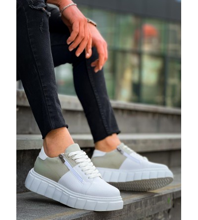 KB-X155 Kuback Beyaz Cilt Gri Süet Detaylı Beyaz Yüksek Taban Günlük Spor Ayakkabı