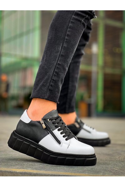 KB-X155 Kuback Beyaz Cilt Siyah Cilt Detaylı Siyah Yüksek Taban Günlük Spor Ayakkabı