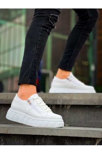 KB-X155 Kuback Beyaz Cilt Detaylı Beyaz Yüksek Taban Günlük Spor Ayakkabı