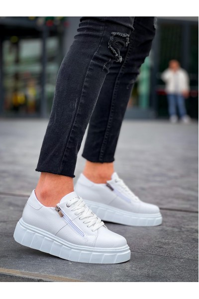 KB-X155 Kuback Beyaz Cilt Detaylı Beyaz Yüksek Taban Günlük Spor Ayakkabı