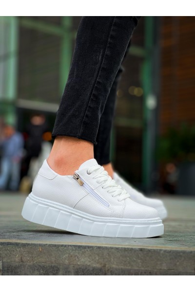 KB-X155 Kuback Beyaz Cilt Detaylı Beyaz Yüksek Taban Günlük Spor Ayakkabı