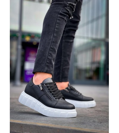 KB-X155 Kuback Siyah Cilt Detaylı Beyaz Yüksek Taban Günlük Spor Ayakkabı