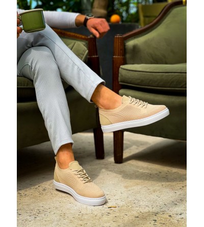 KB-101 Kuback Bej Triko Bağcıklı Günlük Erkek Ayakkabı