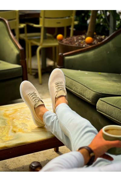 KB-101 Kuback Bej Triko Bağcıklı Günlük Erkek Ayakkabı