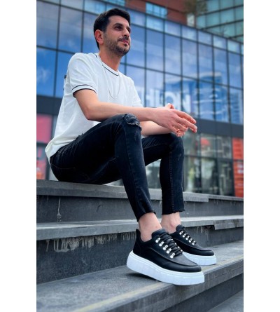 KB-X10 Kuback Siyah Cilt  Beyaz Yüksek Taban Günlük Spor Ayakkabı