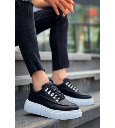 KB-X10 Kuback Siyah Cilt  Beyaz Yüksek Taban Günlük Spor Ayakkabı