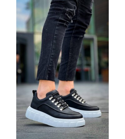 KB-X10 Kuback Siyah Cilt  Beyaz Yüksek Taban Günlük Spor Ayakkabı