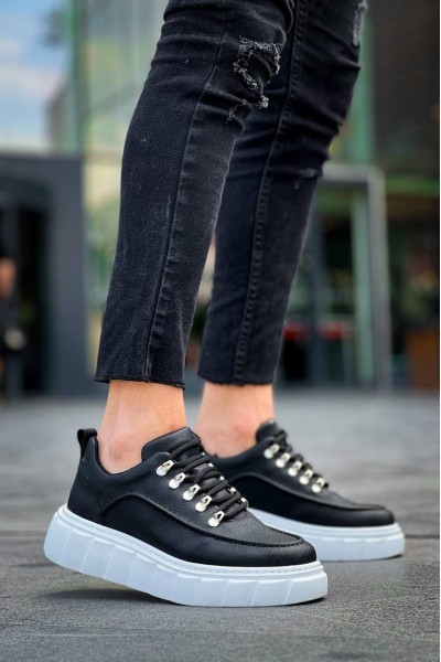 KB-X10 Kuback Siyah Cilt  Beyaz Yüksek Taban Günlük Spor Ayakkabı