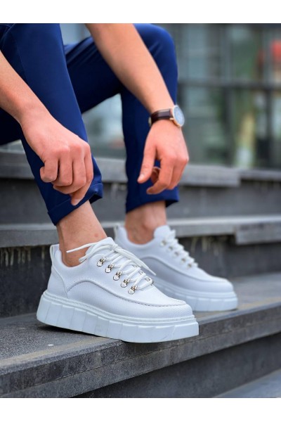 KB-X10 Kuback Beyaz Cilt  Beyaz Yüksek Taban Günlük Spor Ayakkabı