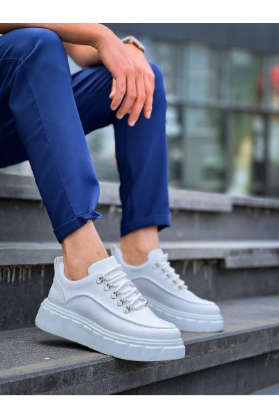 KB-X10 Kuback Beyaz Cilt  Beyaz Yüksek Taban Günlük Spor Ayakkabı