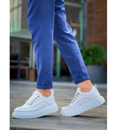 KB-X10 Kuback Beyaz Cilt  Beyaz Yüksek Taban Günlük Spor Ayakkabı