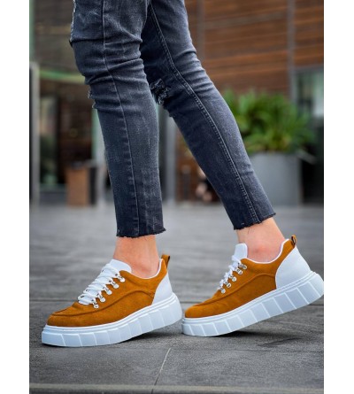 KB-X10 Kuback Taba Süet Beyaz Yüksek Taban Günlük Spor Ayakkabı