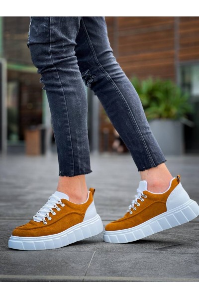 KB-X10 Kuback Taba Süet Beyaz Yüksek Taban Günlük Spor Ayakkabı