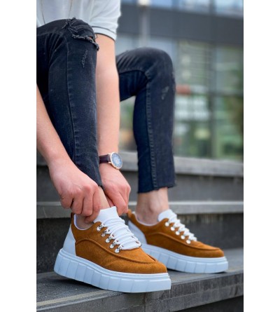 KB-X10 Kuback Taba Süet Beyaz Yüksek Taban Günlük Spor Ayakkabı