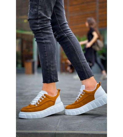 KB-X10 Kuback Taba Süet Beyaz Yüksek Taban Günlük Spor Ayakkabı