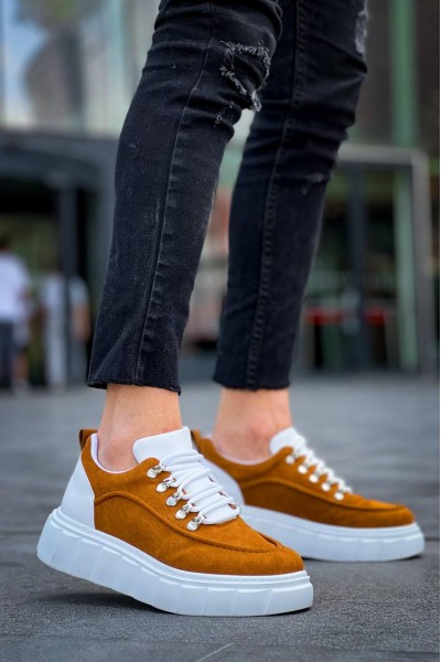 KB-X10 Kuback Taba Süet Beyaz Yüksek Taban Günlük Spor Ayakkabı