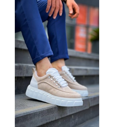 KB-X10 Kuback Bej Süet Beyaz Yüksek Taban Günlük Spor Ayakkabı