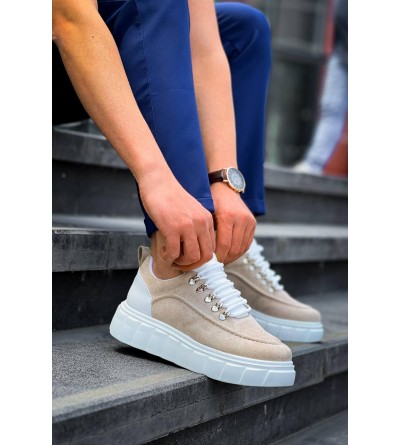 KB-X10 Kuback Bej Süet Beyaz Yüksek Taban Günlük Spor Ayakkabı