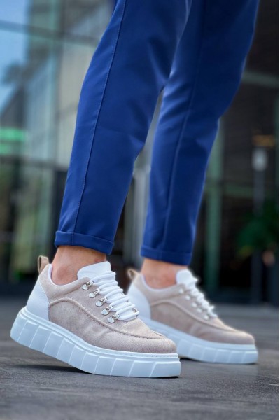 KB-X10 Kuback Bej Süet Beyaz Yüksek Taban Günlük Spor Ayakkabı