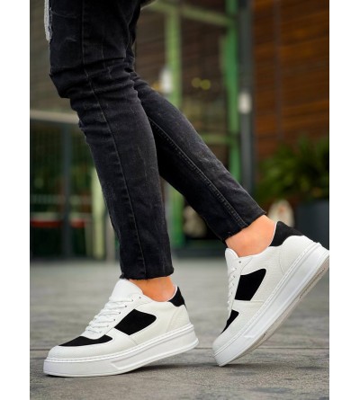 KB-X8 Kuback Beyaz Siyah Cilt Yüksek Taban Günlük Spor Ayakkabı